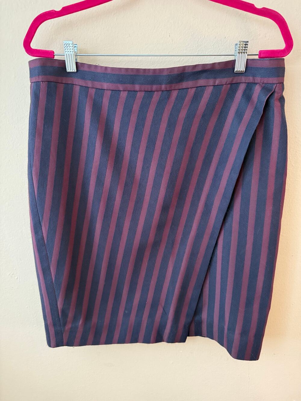 J. Crew Blue & Red Striped Faux Wrap Skirt Size 12